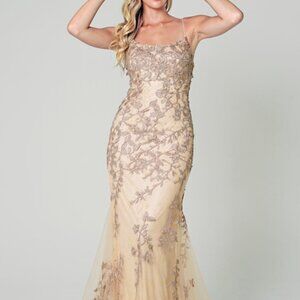 Champagne Spaghetti Strap Mermaid Shape Dress 799